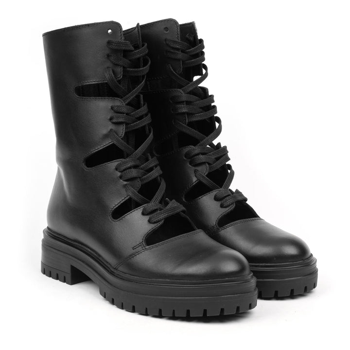 LEYTON CUT OUT COMBAT fekete bőr sneaker