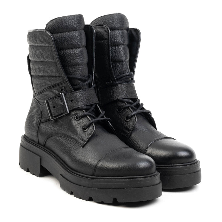 SHARI PADDED COMBAT fekete mart bőr sneaker