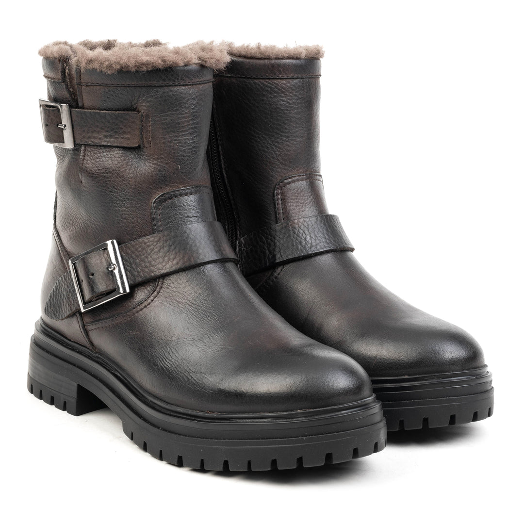 LEYTON BUCKLE BIKER BOOT barna bőr texturált