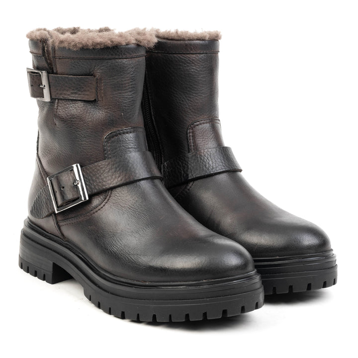 LEYTON BUCKLE BIKER BOOT barna bőr texturált