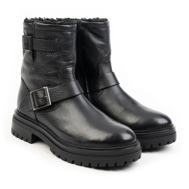 LEYTON BUCKLE BIKER BOOT Fekete Marhabőr Mart