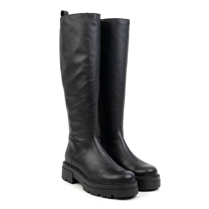 SHARI HIGH BOOT fekete bőr csizma