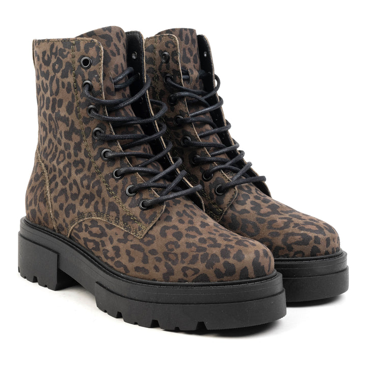 SHARI MID COMBAT olívazöld Leopard Suede sneaker