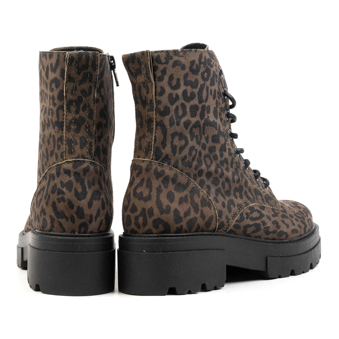 SHARI MID COMBAT olívazöld Leopard Suede sneaker