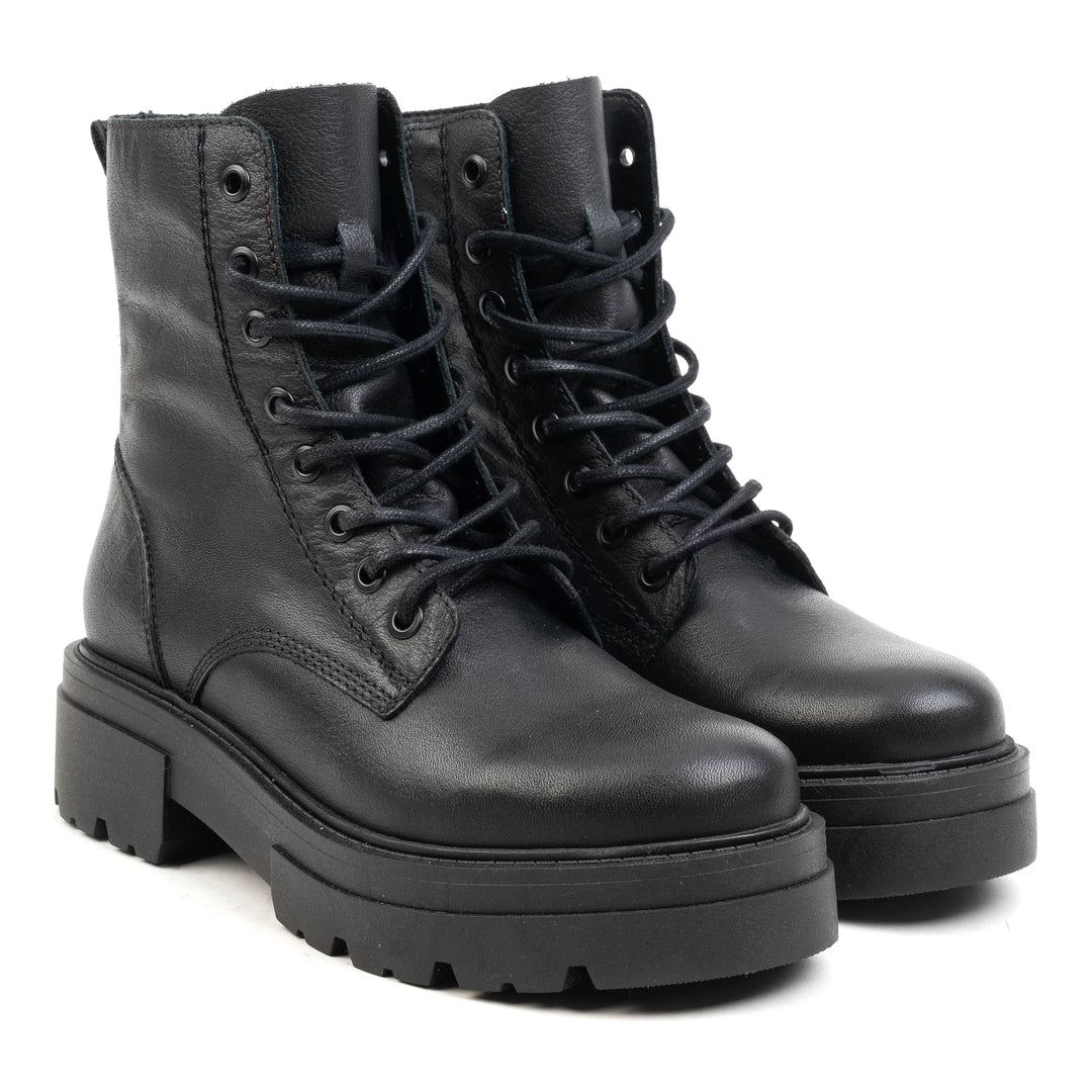 SHARI MID COMBAT fekete bőr sneaker