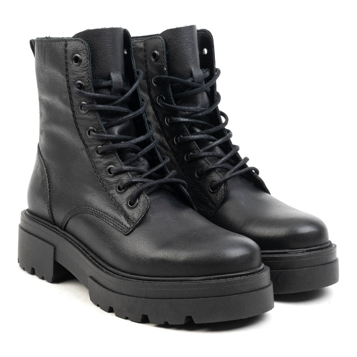SHARI MID COMBAT fekete bőr sneaker