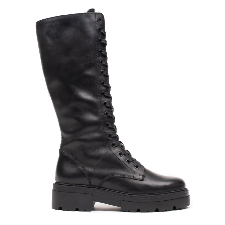 SHARI LACE UP HIGH fekete bőr sneaker