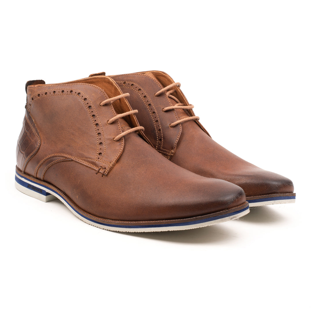 SANTANDER LACE UP konyak színű dombornyomott bőr sneaker