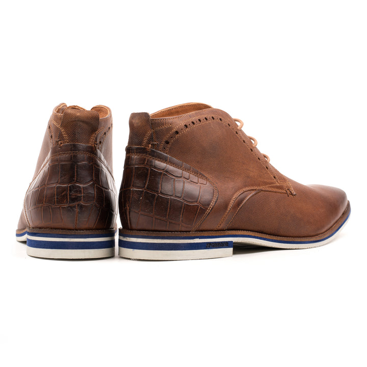 SANTANDER LACE UP konyak színű dombornyomott bőr sneaker