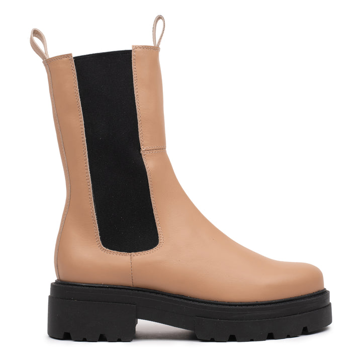 SHARI HIGH CHELSEA Ekru bőr