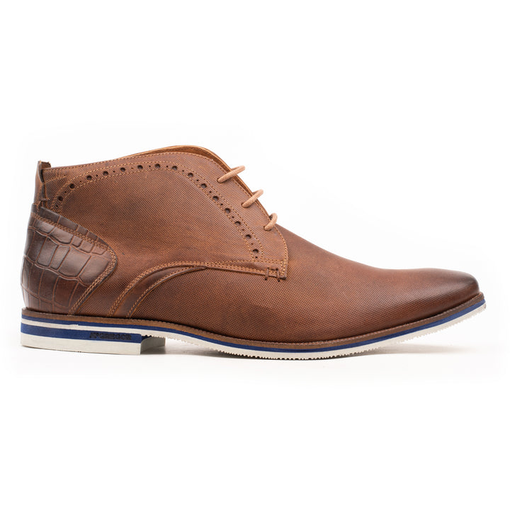 SANTANDER LACE UP konyak színű dombornyomott bőr sneaker