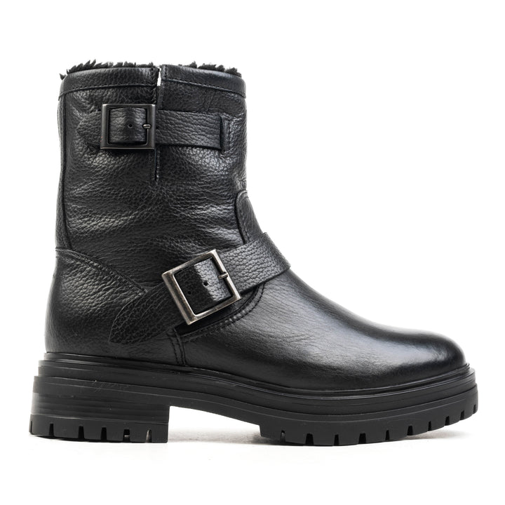 LEYTON BUCKLE BIKER BOOT Fekete Marhabőr Mart