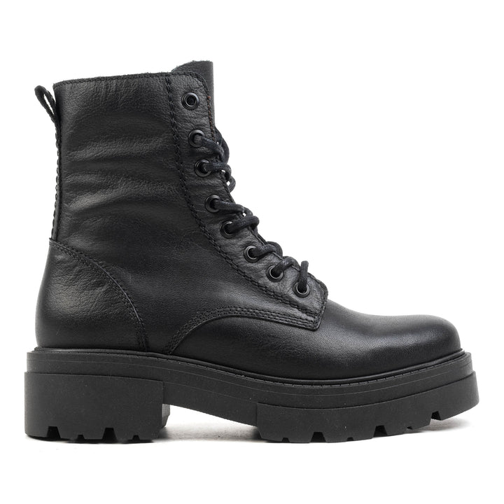 SHARI MID COMBAT fekete bőr sneaker