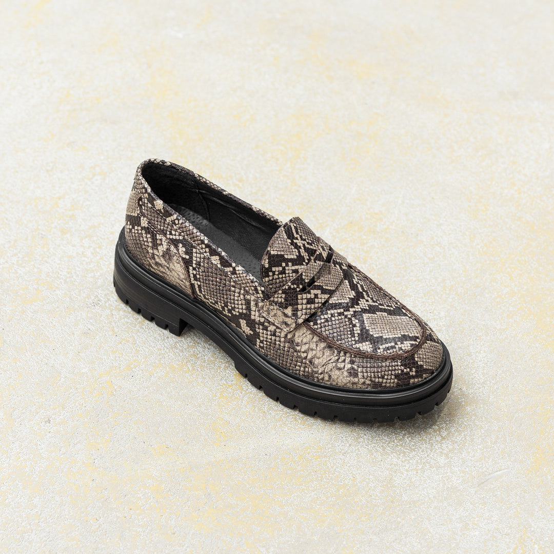 LEYTON LOAFER SADDLE Lt.taupe Snake