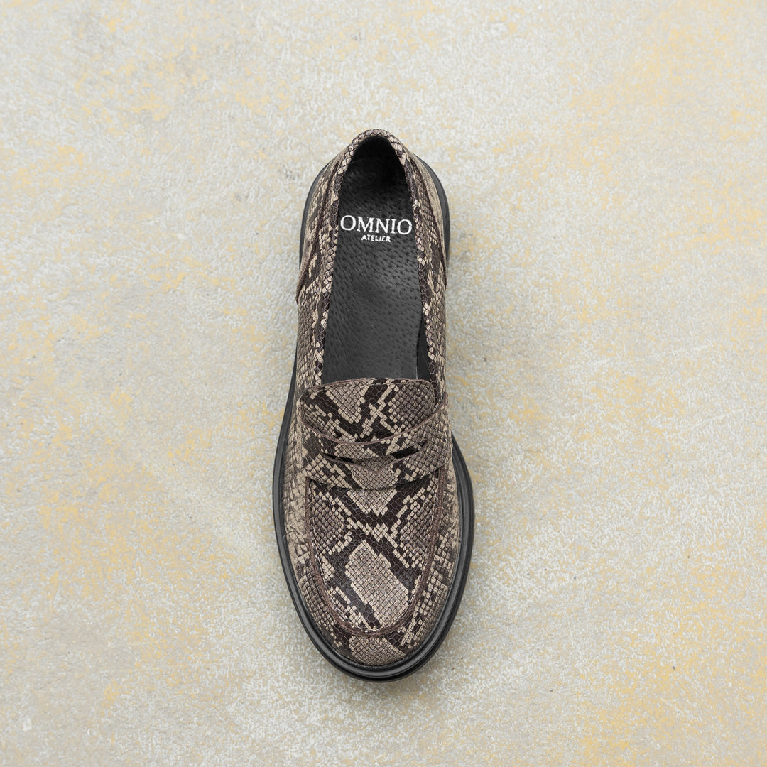 LEYTON LOAFER SADDLE Lt.taupe Snake